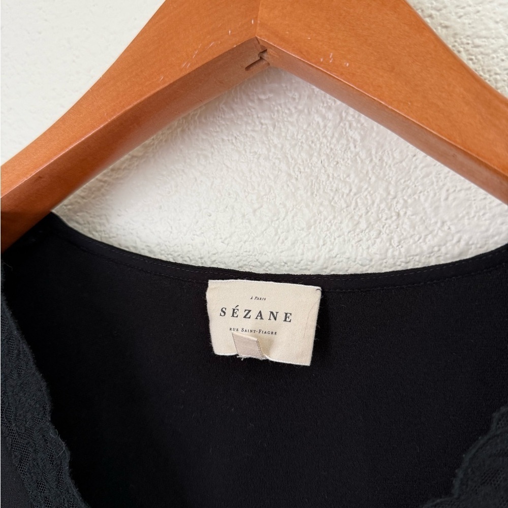 Sezane Black Lace-Trim V-Neck Top - Picture 5 of 7